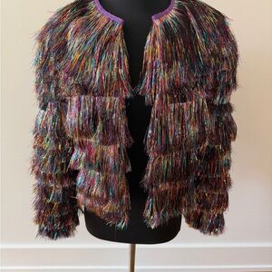Multicolor Fringe Layered Jacket - Women's Statement Coat